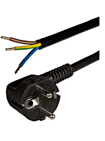 Aansluitleiding 2,0m H03VV-F3G0,75mm2 zwart haaks 16A/250V